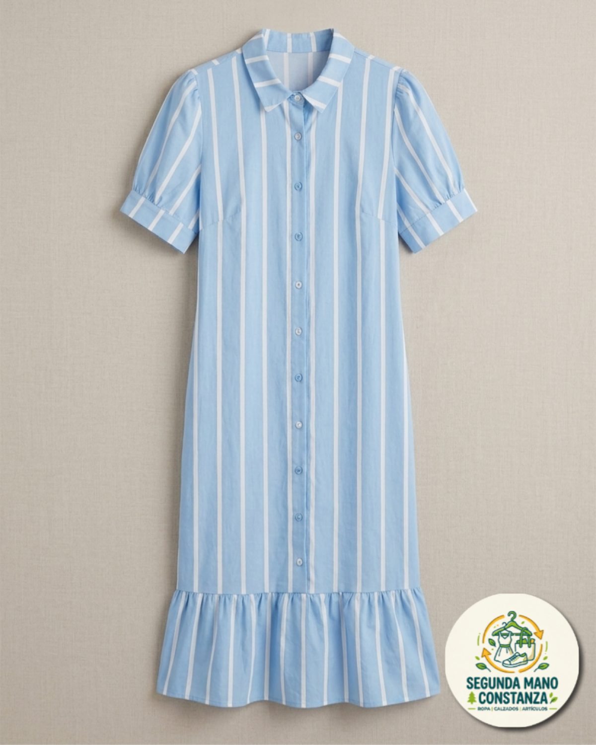 Vestido largo azul claro, casual.