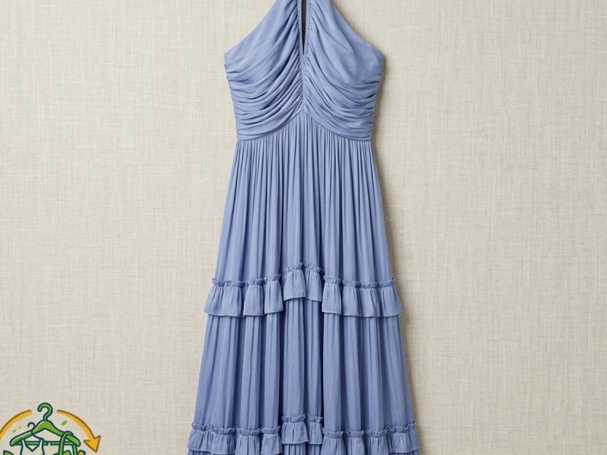 Vestido azul-gris.