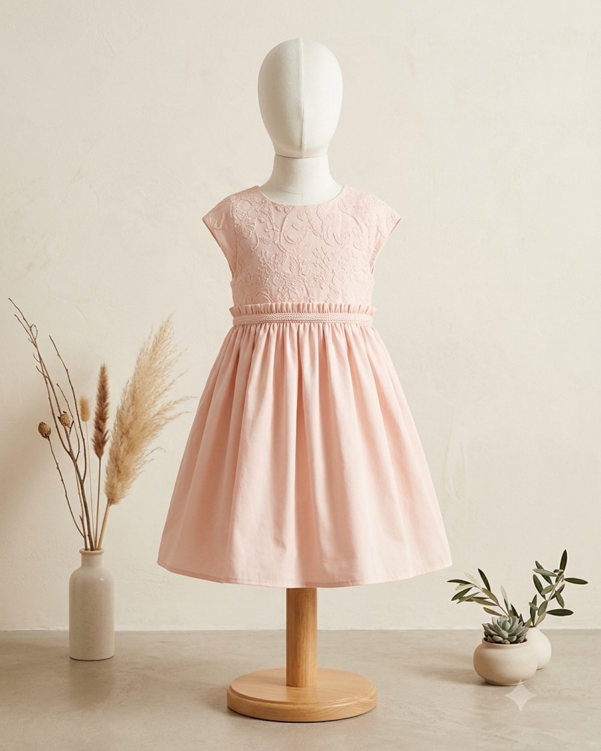 Vestido nuevo para niña en rosado claro con detalles elegantes