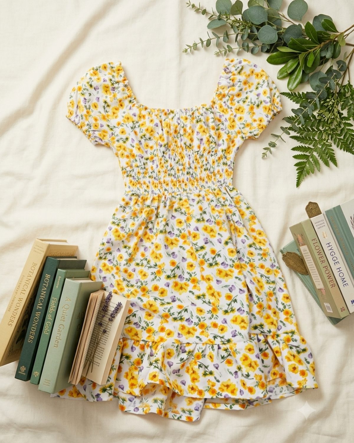 Vestido de niña en excelente estado con estampado floral amarillo