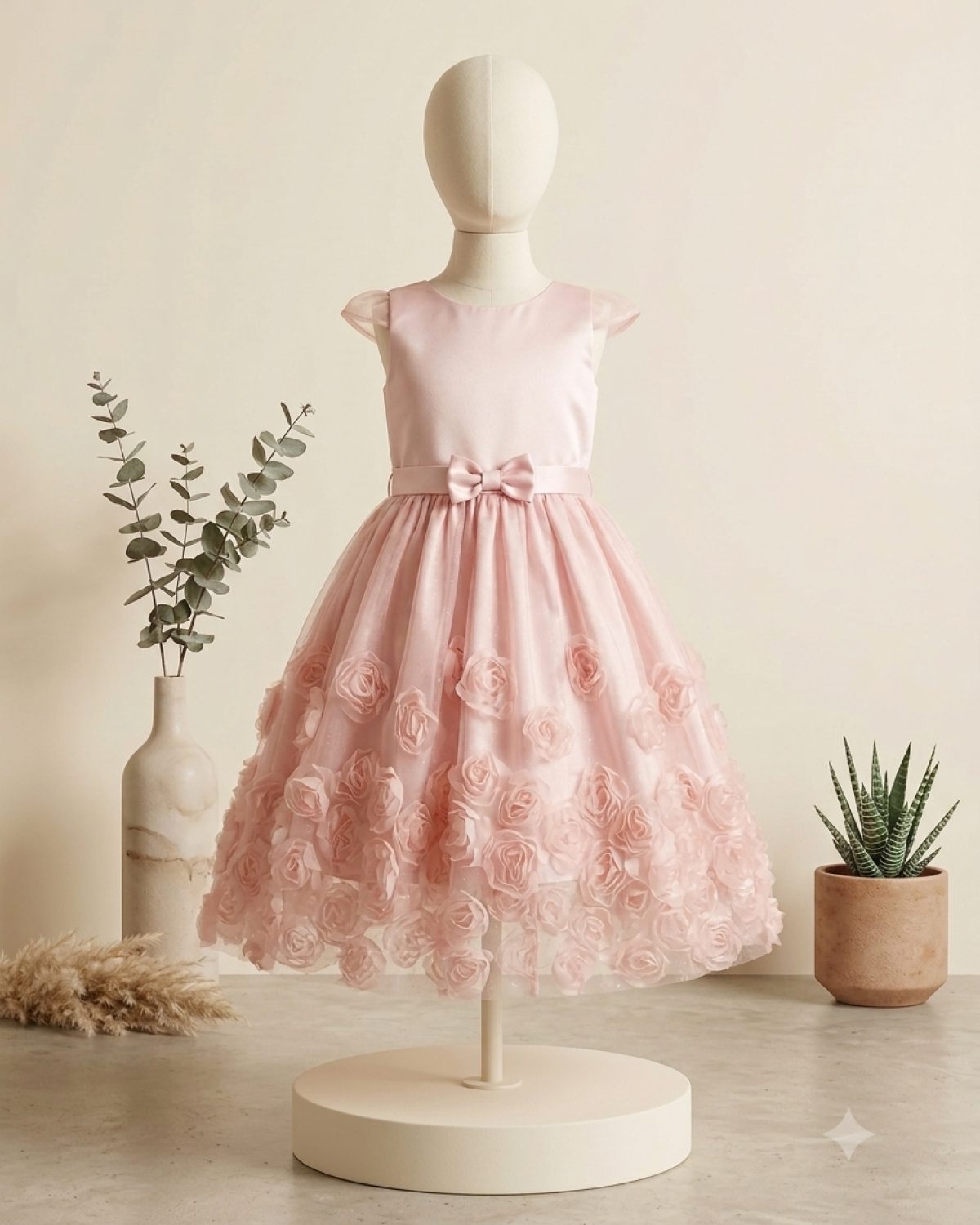 Vestido para niña en rosado claro con detalles de flores