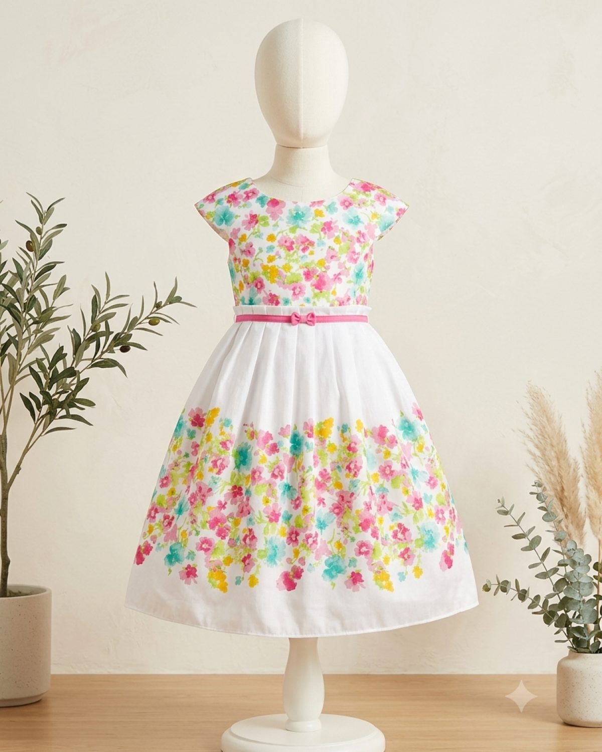Vestido para niña con estampado floral Amarillo en tonos vivos