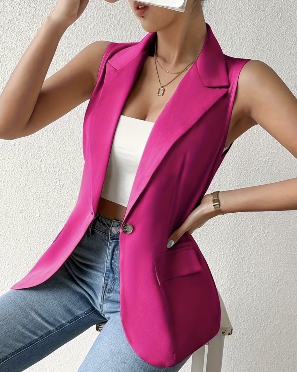 Chaqueta sin mangas rosa para mujer Rosado en talla M