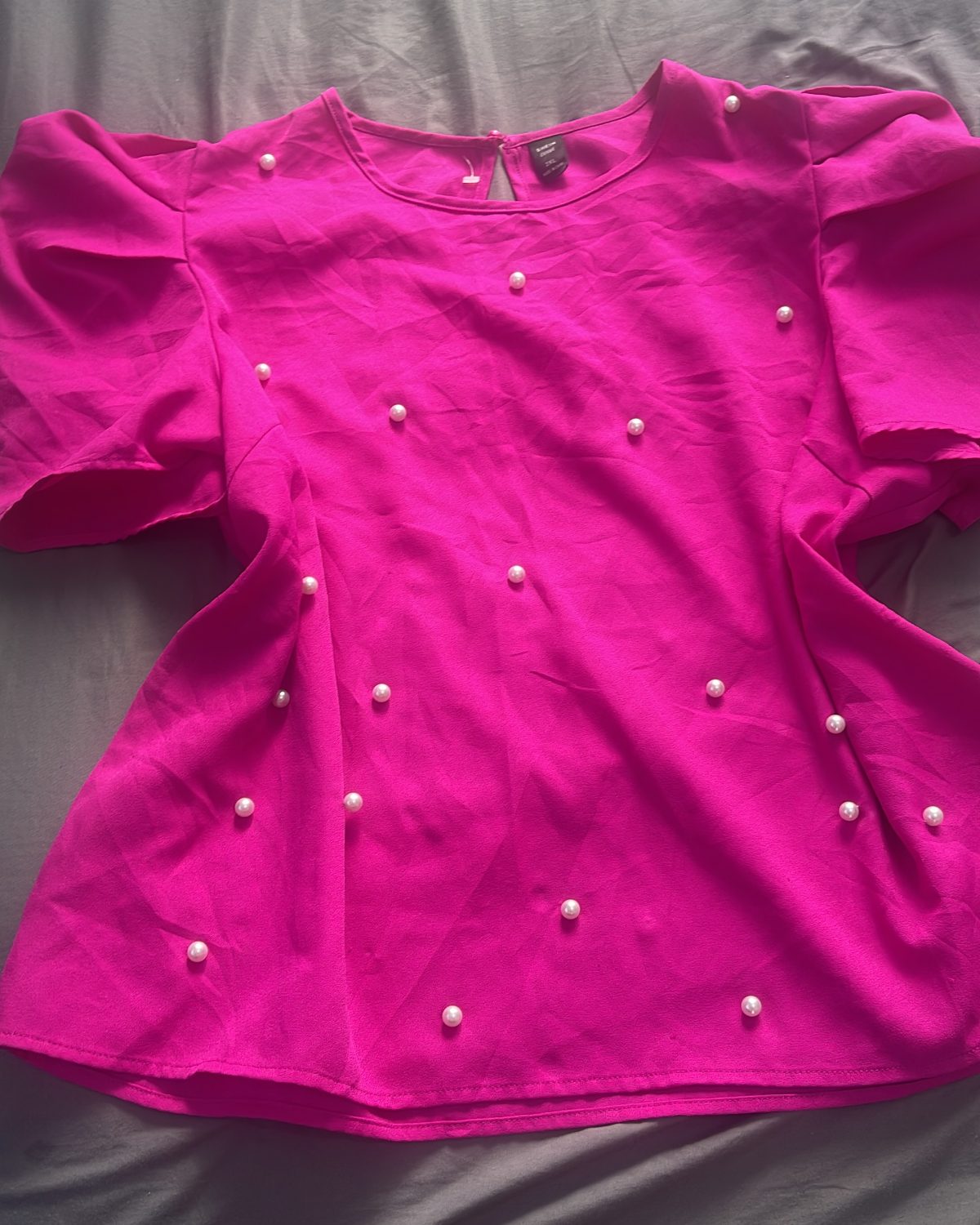Blusa de algodón rosada con detalles de perlas para mujer Rosado