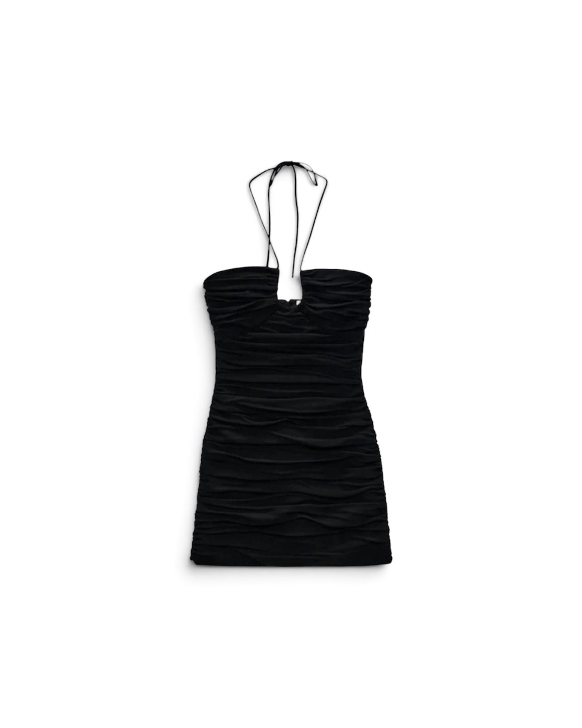 Vestido negro de mujer con detalle fruncido de Zara