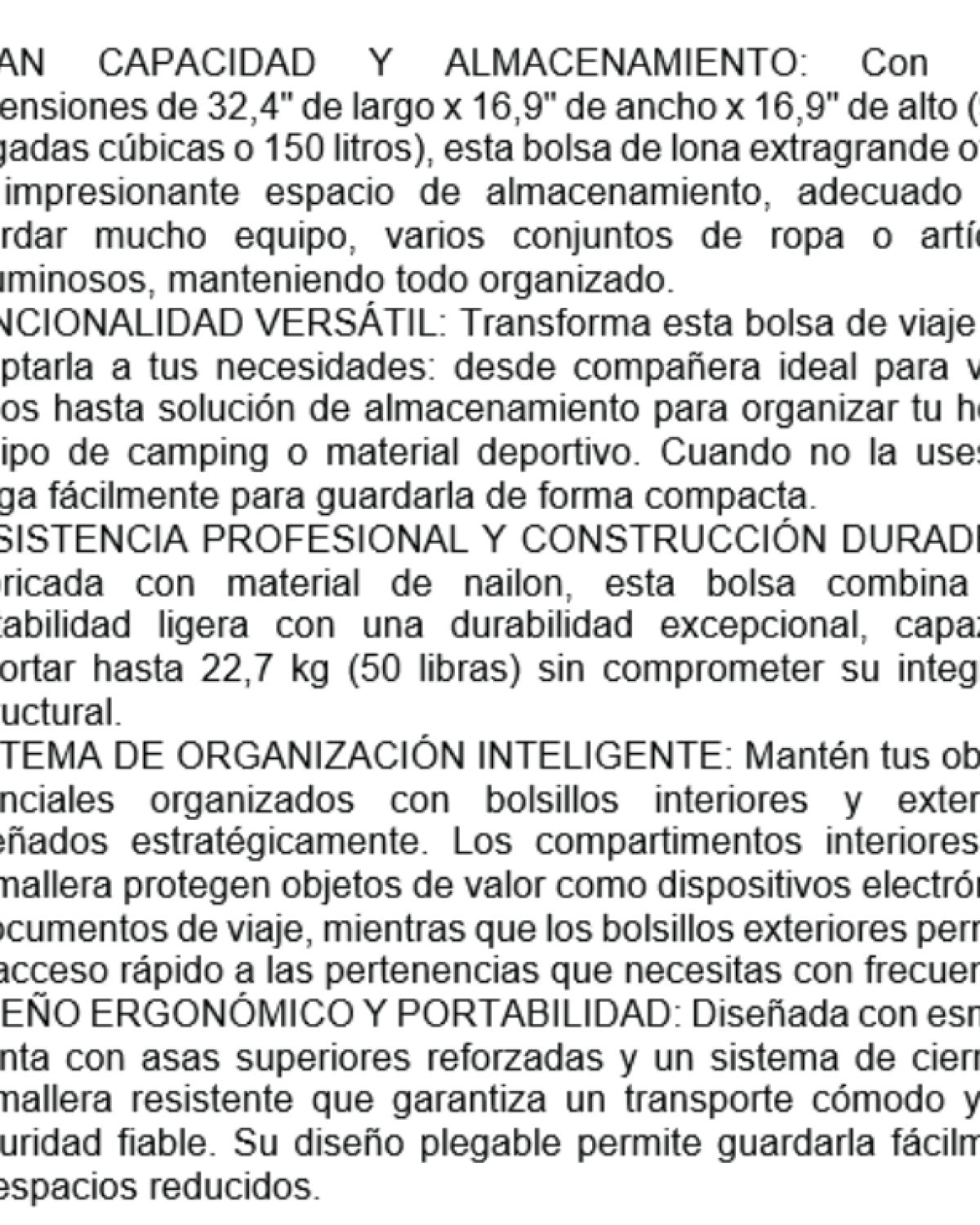 Bulto plegable extragrande de nailon para gimnasio y deportistas