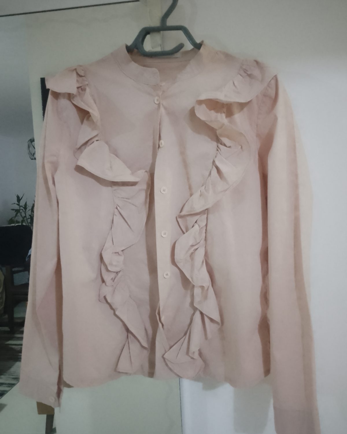 Camisa de satén rosa viejo con volantes para mujer Rosado Claro