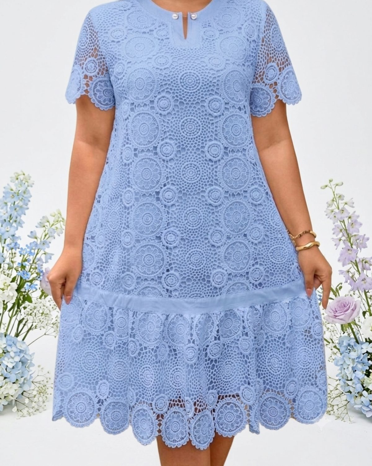 Vestido azul de encaje para mujer, talla 1Xl