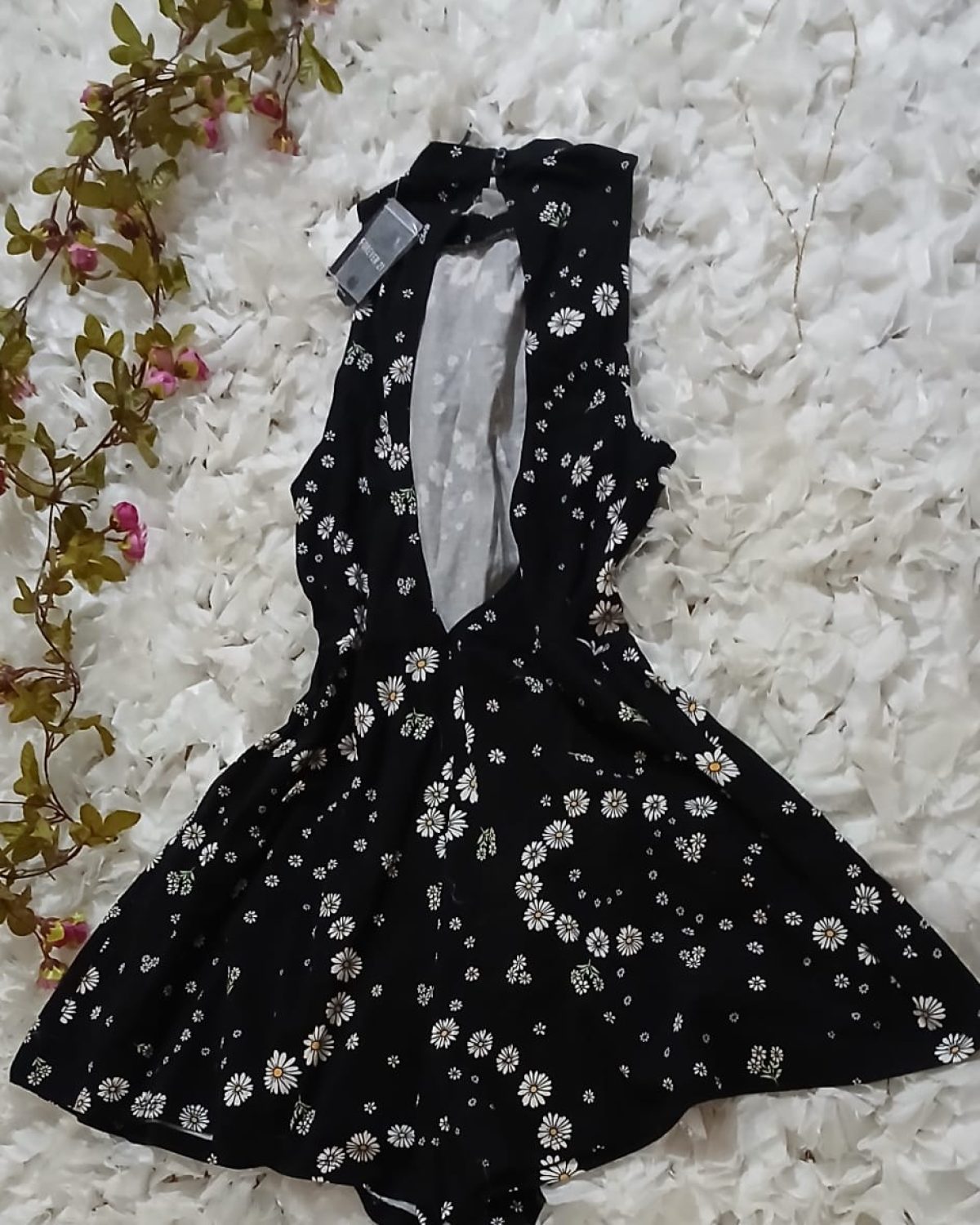 Jumpsuit Corto de Algodón con Estampado Floral y Espalda Descubierta