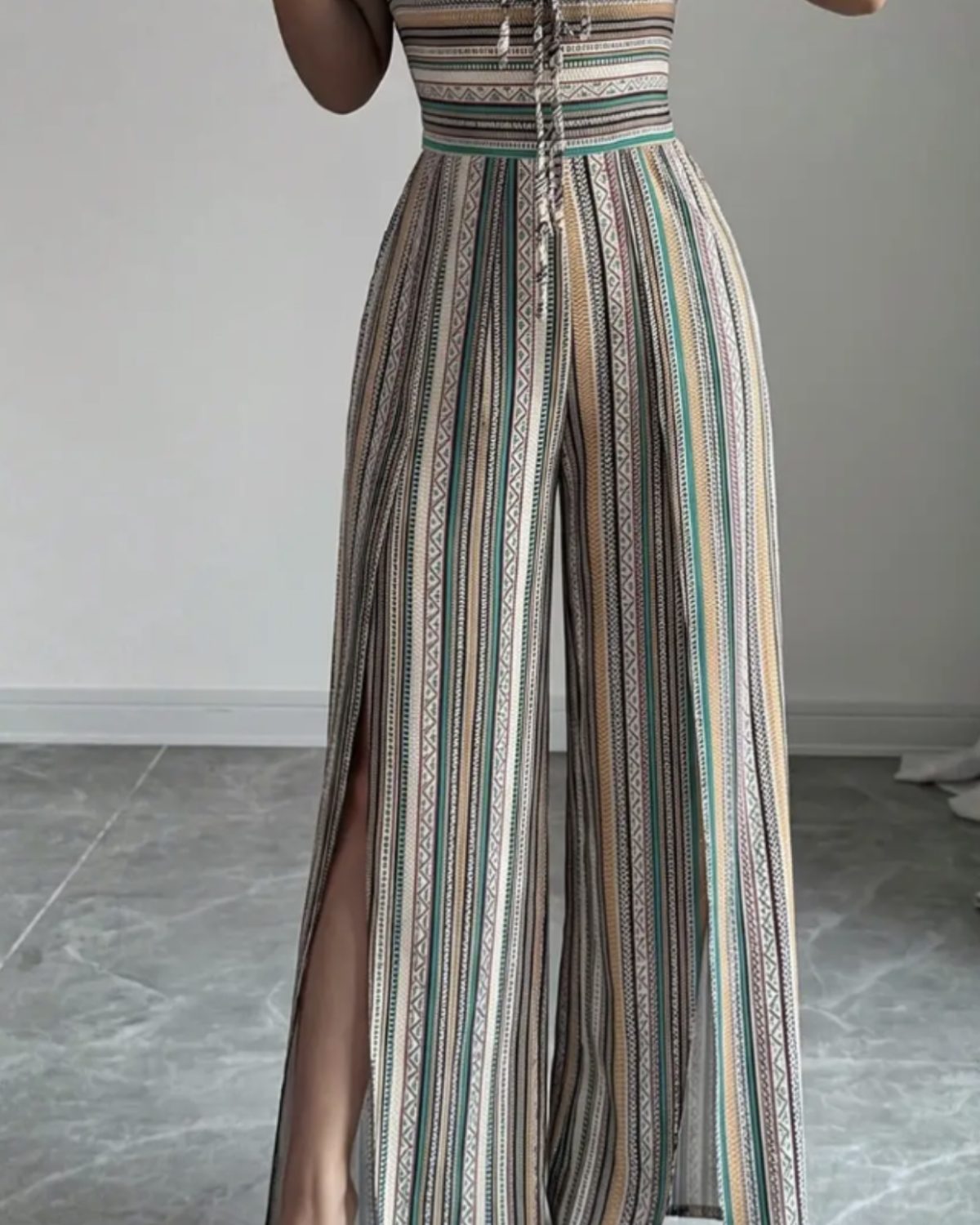 Jumper Boho Chic Palazo / Mono Largo de Rayas Multicolor
