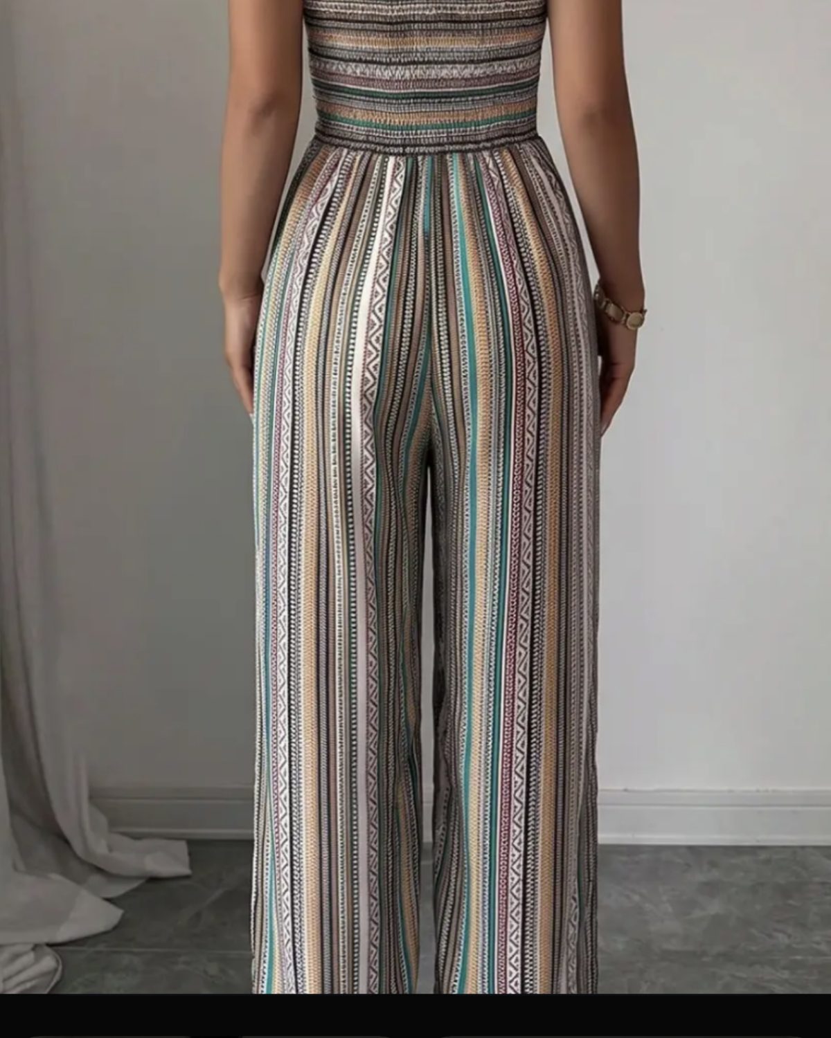 Jumper Boho Chic Palazo / Mono Largo de Rayas Multicolor